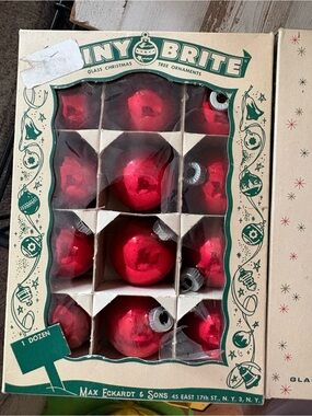 Shiny Brite Vintage Glass Christmas Ornaments - Red (Dozen)